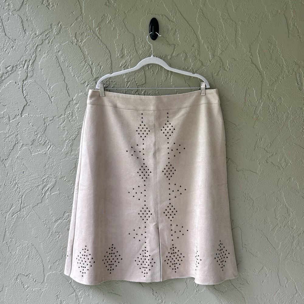 Chico's Women's XL Size 3 Beige Embellished Faux Suede A-Line Midi Skirt NWT